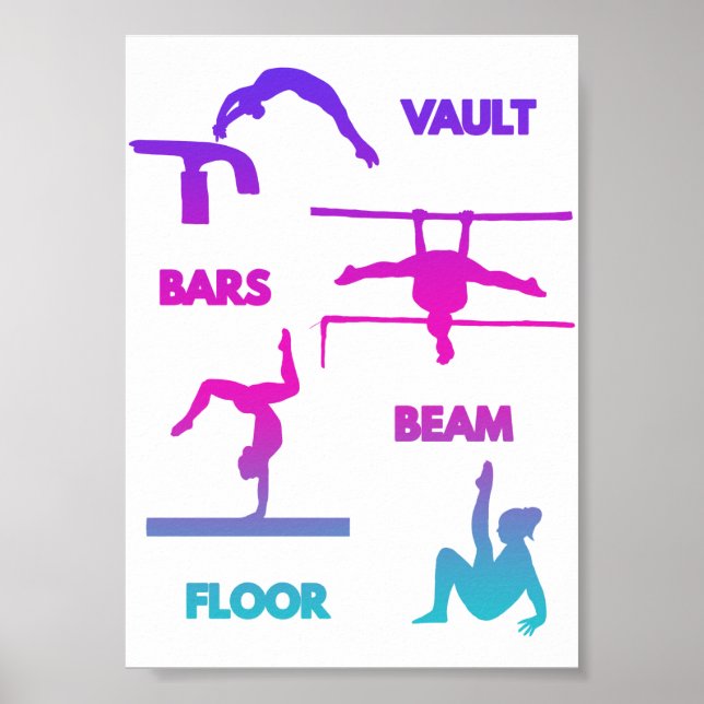 Póster Gimnasia Bares de bóveda color turquesa rosa púrpu (Frente)