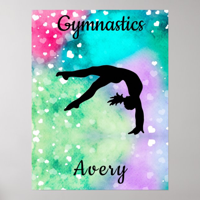 Póster Gimnasia chica acuarela con corazones flotantes (Frente)