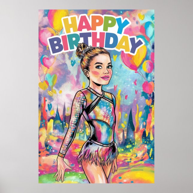 Póster Gimnasia colorida pintada de cumpleaños personaliz (Frente)
