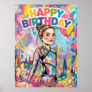 Póster Gimnasia colorida pintada de cumpleaños personaliz
