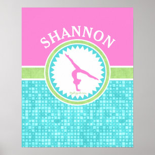 Póster Gimnasia De Color Tri-Pastel Con Azulejos Aqua