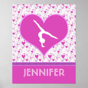 Póster Gimnasia de corazones rosados monogramados