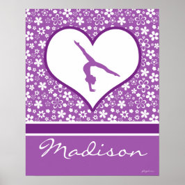 Póster Gimnasia del patrón de las flores púrpura personal