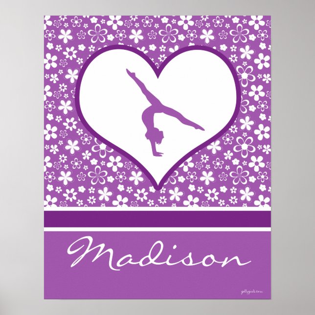Póster Gimnasia del patrón de las flores púrpura personal (Frente)
