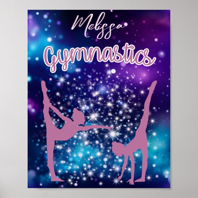 Póster Gimnasia Galaxia Turquesa Púrpura Personalizada (Frente)