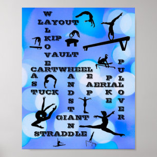 Póster Gimnasia para niñas habilidades crucigramas azul 