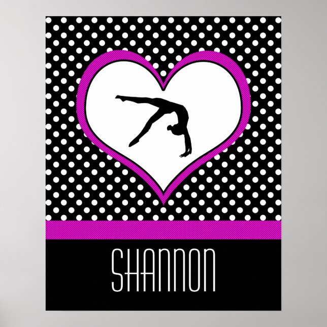 Póster Gimnasia rosada Polka-Dot con corazón (Frente)