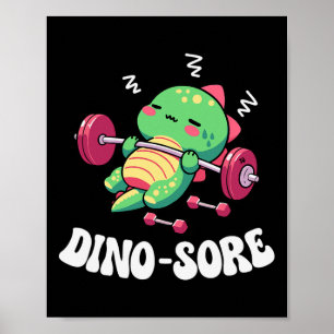 Póster Gimnasio de dinosaurios Fitness levantando pesas E