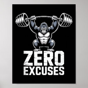 Póster Gimnasio de Gorila Sin Excusas Entrenamiento Motiv