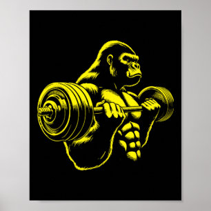 Póster Gimnasio de mono de gorila levantamiento de pesas 