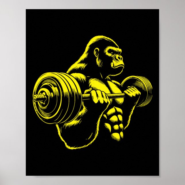 Póster Gimnasio de mono de gorila levantamiento de pesas  (Frente)