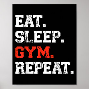 Póster Gimnasio de sueño de Comida Repite Funny Fitness E