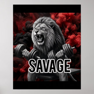 Póster Gimnasio León Salvaje Motivación Fitness