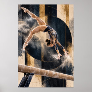 Póster Gimnasta artística en barra de equilibrio Abstract