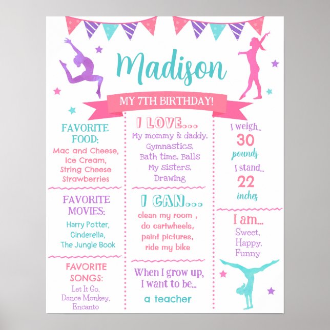 Póster Gimnastic Gymnast Birday Milestone Board Rótulo (Frente)