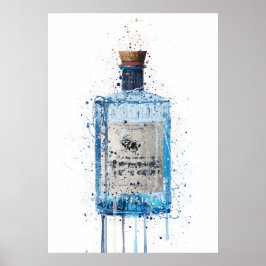 Póster Gin Bottle Wall Art Print 'Blue Barrel'