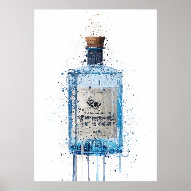 Póster Gin Bottle Wall Art Print 'Blue Barrel' (Frente)
