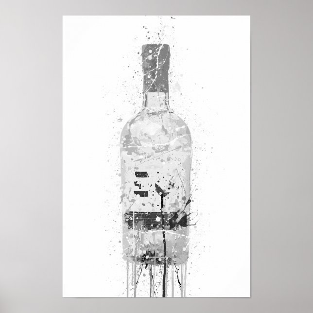 Póster Gin Bottle Wall Art Print 'Grey Marble' (Frente)