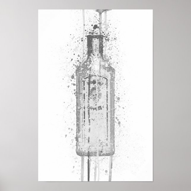 Póster Gin Bottle Wall Art Print 'Ocean Blue' Grey  (Frente)