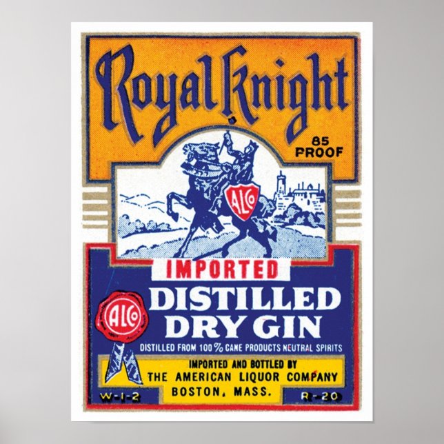 Póster Gin destilado de caballero real (Frente)