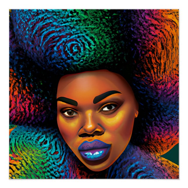 Póster Gina Queen Rainbow Cuelo Negro Melanin Afro (Anverso)