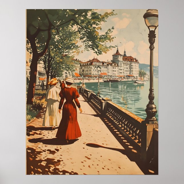Póster Ginebra Lakeside Vintage (Frente)