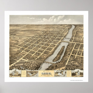 Póster Ginebra, Mapa Panorámico de la IL - 1869