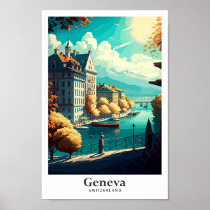 Póster Ginebra Suiza Ilustracion de Viajes Vintage