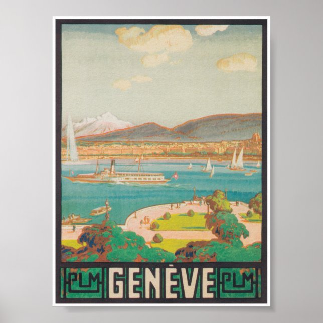 Póster Ginebra Suiza Poster de viajes retro vintage (Frente)