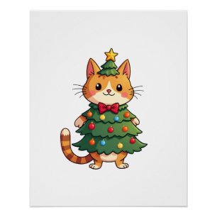 Póster Ginger Cat árbol de Navidad Cute Xmas 4