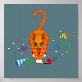 Póster Ginger cat jugando con objetos Fiestas en Año Nuev