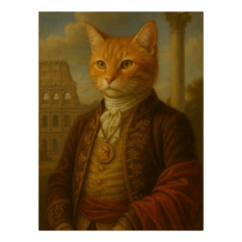 Póster Ginger Cat Noble Portrait with Roman Ruins
