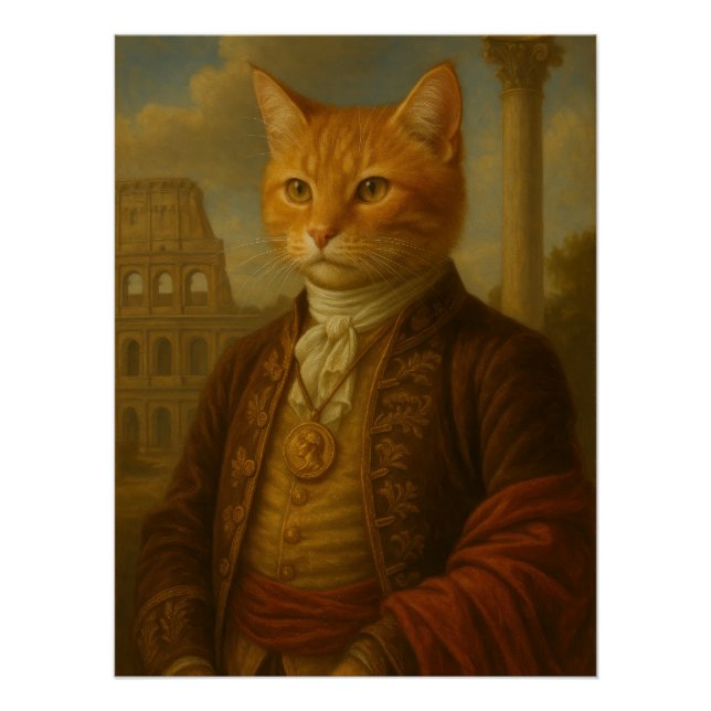 Póster Ginger Cat Noble Portrait with Roman Ruins (Anverso)