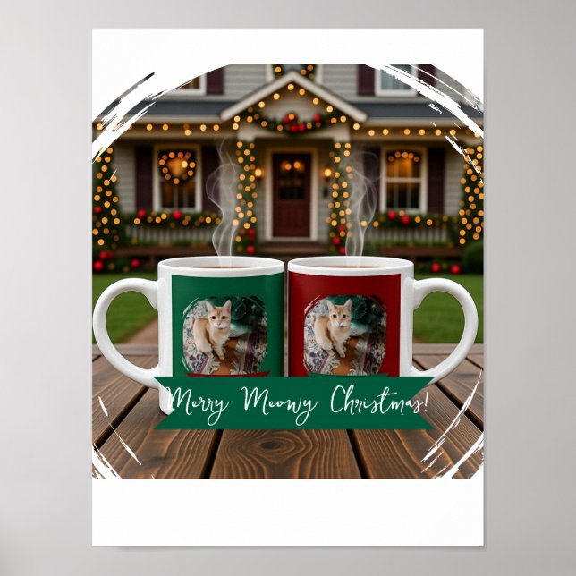 Póster Ginger cat, Photo Text Customize ,Meowy Christmas, (Frente)