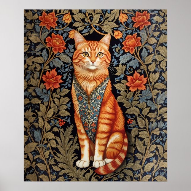 Póster Ginger Cat William Morris inspiró la floral (Frente)