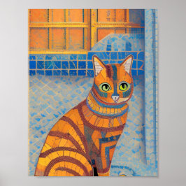 Póster Ginger cat zigzag mosaico marroquí voces de gatito