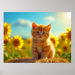 Póster Ginger Gatito Adorable en campo de girasoles