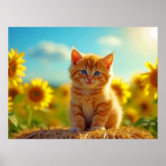 Póster Ginger Gatito Adorable en campo de girasoles (Frente)