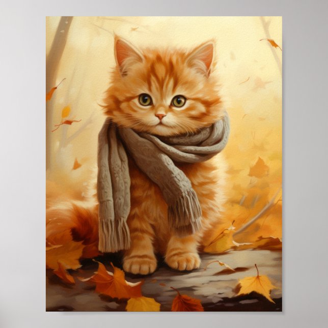 Póster Ginger Kitten adorable con bufanda - Poster de oto (Frente)