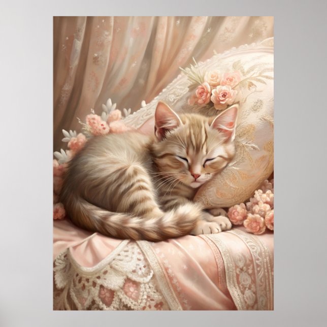 Póster Ginger Kitten Sleeping (Shabby Chic) (Frente)