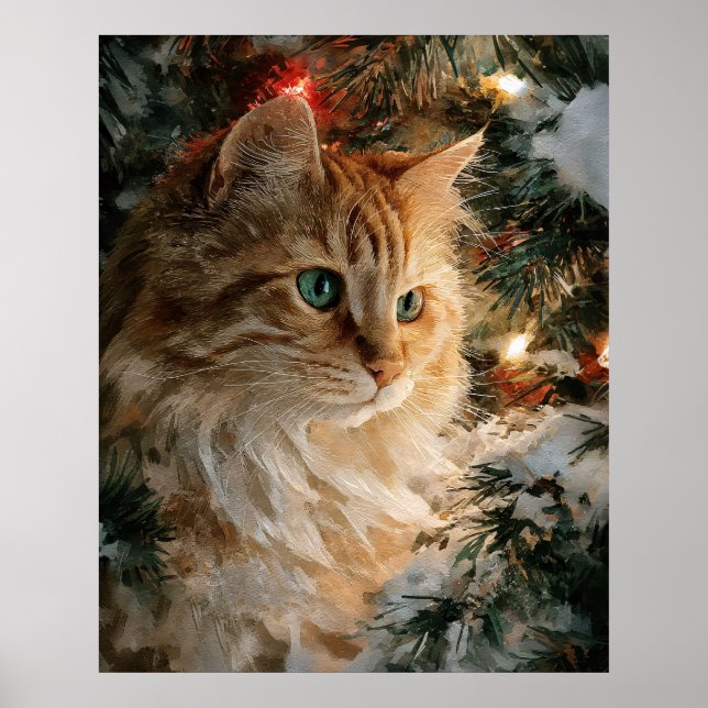 Póster Ginger Maine Coon Navidad (Frente)
