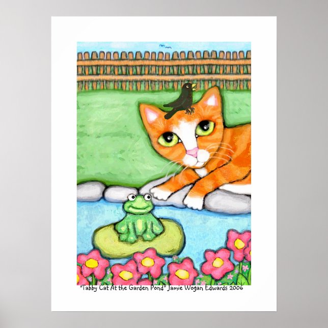 Póster Ginger Tabby Cat Cerca Del Estanque (Frente)