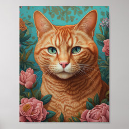 Póster Ginger Tabby Cat y Peonies