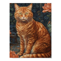 Ginger Tabby Cat y Rosas