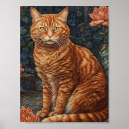 Póster Ginger Tabby Cat y Rosas