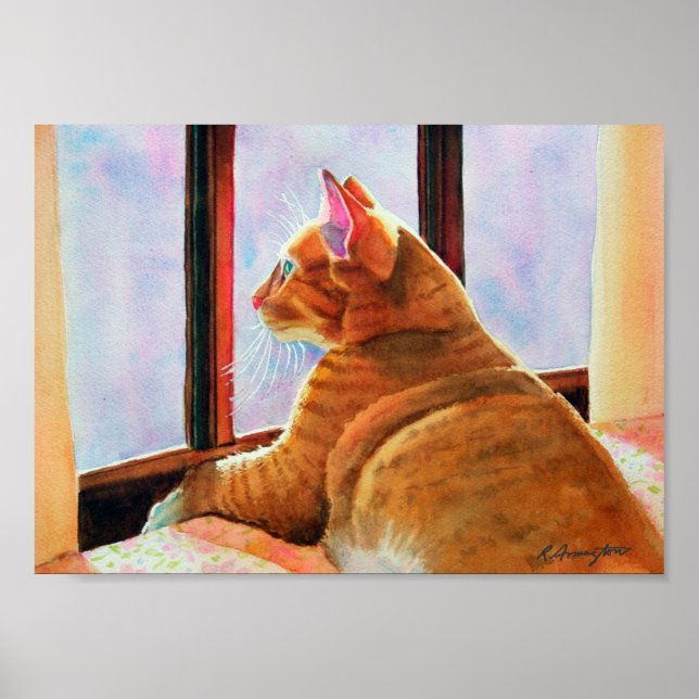 Póster Ginger Tabby en el mantel floral (Frente)