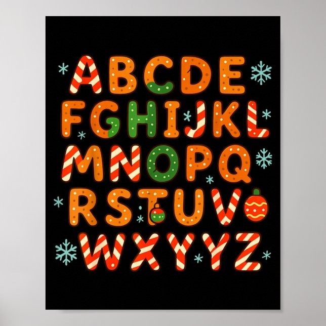 Póster Gingerbread Candy Cane Alphabet Christmas Letters  (Frente)