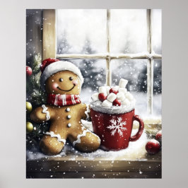 Póster Gingerbread Christmas Wall Art, Cozy Coffee Lover 