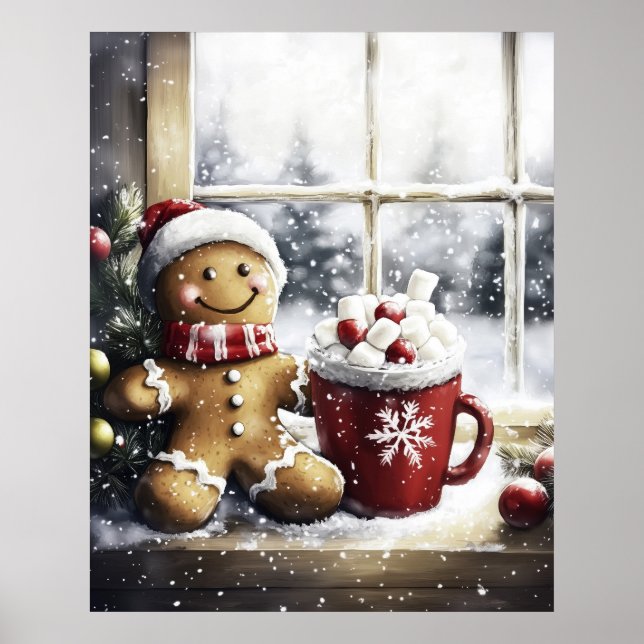 Póster Gingerbread Christmas Wall Art, Cozy Coffee Lover  (Frente)