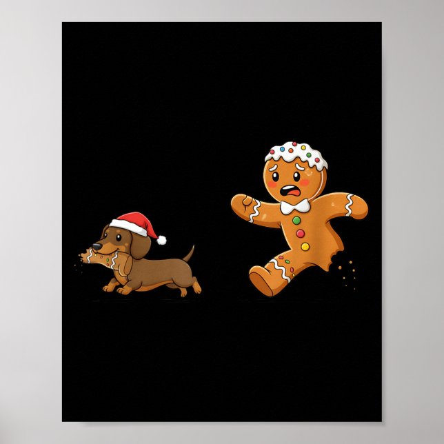 Póster Gingerbread Cookie Chasing Dachshund Christmas Dog (Frente)